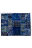 200x300 cm Mavi Tonlarda El Dokuması Patchwork Halı, Modern Ve Otantik Patchwork