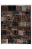 244x305 cm El Dokuması Patchwork Halı, Koyu Tonlarda Anadolu Halısı,, Çok Renkli Peçvörk