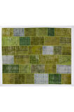 244x305 Cm Yeşil Tonlarda El Dokuması Patchwork, Otantik, Modern El Yapımı Peçvörk Halı