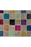 200x300 cm Çok Renkli El Dokuması Patchwork Halı, Geometrik Desenli Patchwork