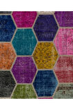 213x305 cm Çok Renkli El Dokuması Patchwork Halı, Otantik Renkli Halı, Renkli Peçvörk