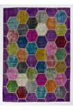 213x305 cm Çok Renkli El Dokuması Patchwork Halı, Otantik Renkli Halı, Renkli Peçvörk