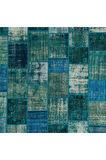 244x305 cm Mavi Tonlarda El Dokuması Patchwork Halı, Otantik Renkli Halı