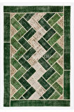 196x294 cm Yeşil Tonlarda El Dokuması Modern Patchwork, Geometrik Desenli Patchwork
