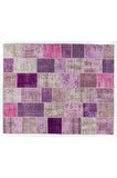 244x305 cm Mor Ve Pembe Renkli El Dokuması Patchwork Halı, Modern Halı