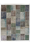 244x305 cm Koyu Tonlarda El Dokuması Patchwork Halı, Çok Renkli Anadolu Halısı