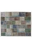 244x305 cm Koyu Tonlarda El Dokuması Patchwork Halı, Çok Renkli Anadolu Halısı