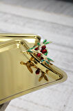 2 KİŞİLİK İTALYAN KİRAZLI KULP TASARIM GOLD KAHVE SUNUM TEPSİSİ