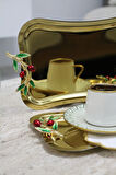 2 KİŞİLİK İTALYAN KİRAZLI KULP TASARIM GOLD KAHVE SUNUM TEPSİSİ