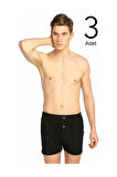 Erkek Siyah 3'lü Paket Penye Düğmeli Boxer