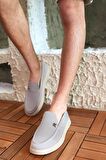 Terry Erkek Gri Garantili Rahat Dikişli Esnek Hakiki Deri Detaylı Triko Loafer TERRY-7992