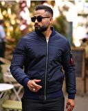 Tomiross-Tery Erkek Lacivert Kolej Yaka Su ve Rüzgar Geçirmez Slim Fit Elyaf Dolgulu Mont TERY-6321