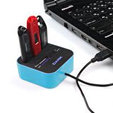 DK-AC-UCR202BL USB 2.0 Multi Kart Okuyucu + 3 x USB 2.0 HUB Mavi