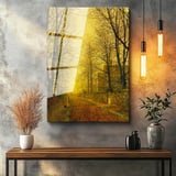 Tamperli Gerçek Cam Tablo J.A. Grimshaw Sonbahar Yolu Yürüyen Figür Gündoğumu Ressam Tablosu Dekoru