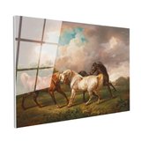Tamperli Gerçek Cam Tablo George Stubbs Atlar Fırtınalı Bulut Manzarası Ressam Tablosu Duvar Dekoru