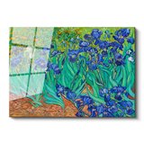 Tamperli Gerçek Cam Tablo Vincent van Gogh İris Çiçekleri Bahçe Mavi Ressam Tablosu Duvar Dekoru