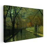 Yatay Kanvas Tablo J.A. Grimshaw Yağmurlu Yol Gece Mehtaplı Figürler Ressam Tablosu Ev Ofis Dekoru