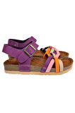 Mor Multi Hakiki Deri Çapraz Bant Bilekten Bağlı Mantar Sandalet