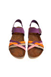 Mor Multi Hakiki Deri Çapraz Bant Bilekten Bağlı Mantar Sandalet