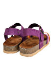 Mor Multi Hakiki Deri Çapraz Bant Bilekten Bağlı Mantar Sandalet