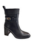 Siyah Hakiki  Deri İçi Sıcak Astarlı Topuklu Bot