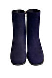 Lacivert Hakiki Süet Deri İçi Sıcak Astar Topuklu Bot