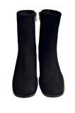 Siyah Hakiki Süet Deri İçi Sıcak Astar Topuklu Bot