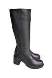Siyah Hakiki Deri Fermuarlı Çizme 