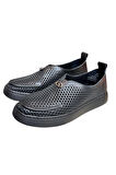Siyah Hakiki Deri Delikli Hafif Comfort Taban Sneaker