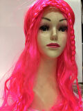 Neon Pembe Renk Örgülü Helen Karakter Peruğu Takma Saç