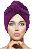 2 Adet Mor Mikrofiber Düğmeli Lastikli Banyo Pilaj Havuz Saç Bonesi Saç Havlusu