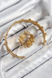 Tegan Pirinç Topcuk Model Gold Renk Bileklik Yüzük Set TG27BB7602