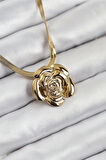 Tegan 316L Çelik Gül Figürlü İtalyan Zincir Model Gold Renk Kadın Kolye TG27BKO10513