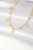 Tegan 316L Çelik Taşlı Gold Renk Çoklu Çiçek Kolye TG27BKO8480