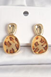Tegan Pirinç Gold Renk Sallantı Leopar Desen Kare Model Kadın Küpe TG27BKP10346