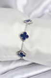 316L Çelik Zincir Gümüş Renk Lacivert Yonca Kadın Bileklik - TJ-BB7958