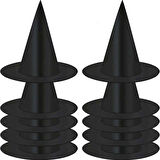 8 Adet Siyah Cadı Şapkası – Yetişkin ve Çocuk Kostüm Aksesuarı Polyester