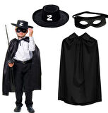 Zorro Pelerini Şapkası ve Maske Seti Çocuk Boy