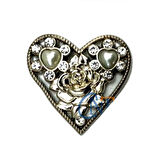 Taşlı Kalp Broş, Kutu, Sandık Süsü - Nikel, 10 Adet