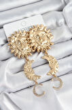 Pirinç Zirkon Taşlı Sallantılı Güneş Model Gold Renk Kadın Küpe - TJ-BKP10961