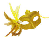 Sim İşlemeli İnci Boncuk Detaylı Tüylü Balo Maskesi Altın Renk 13x18 cm