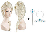 Örgülü Karlar Ülkesi Frozen Elsa Peruğu Tacı ve Sopası Çocuk Boy