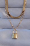 316L Çelik Gold Renk Çift Zincir Kilit Model Kolye TJ-BKO8941