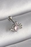 316L Çelik Gümüş Renk Pembe Mineli Kalp Zirkon Taş Detay Tragus Piercing TJ-PR1261