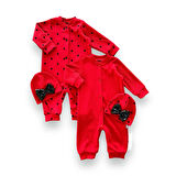 0-3 3-6 6-9 Ay Payetli Şapka Çıtçıt Kapamalı Puantiyeli Ve Düz 2 Li Kombin Kız Bebek Tulumları Kırmızı
