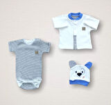 Minik Centilmen Ayı Nakışlı  10lu Zıbın Takımı Hastane Çıkışı Mavi