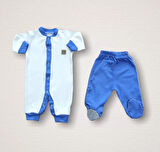 Minik Centilmen Ayı Nakışlı  10lu Zıbın Takımı Hastane Çıkışı Mavi