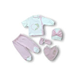 Baharın Çiçekli Kalbi Nakışlı  5li Zıbın Takımı Hastane Çıkışı Pembe