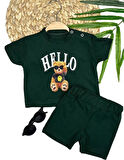 9-12-18-24 Ay Hello Gözlüklü Ayıcık Baskılı Şortlu Kısa Kollu Tişört 2li Erkek Bebek Takımı