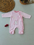 3-6 6-9 9-12 Ay Romantik Fil Nakışlı Pembe Süslü Kız Bebek Tulumu Pembe